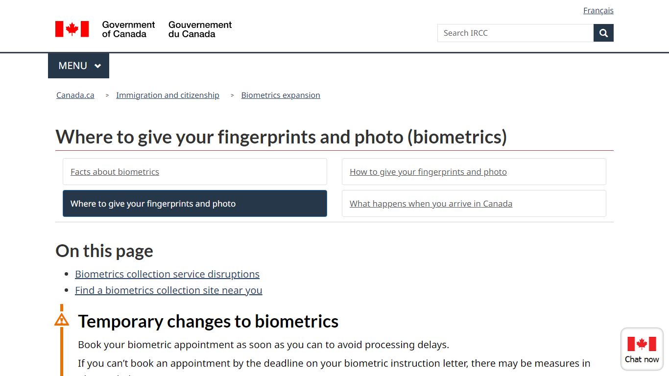 Where to give your fingerprints and photo (biometrics)