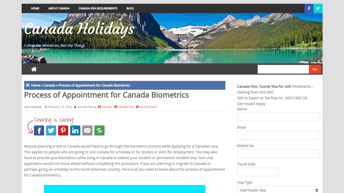 Process of Appointment for Canada Biometrics - 2022 - Canada Holidays